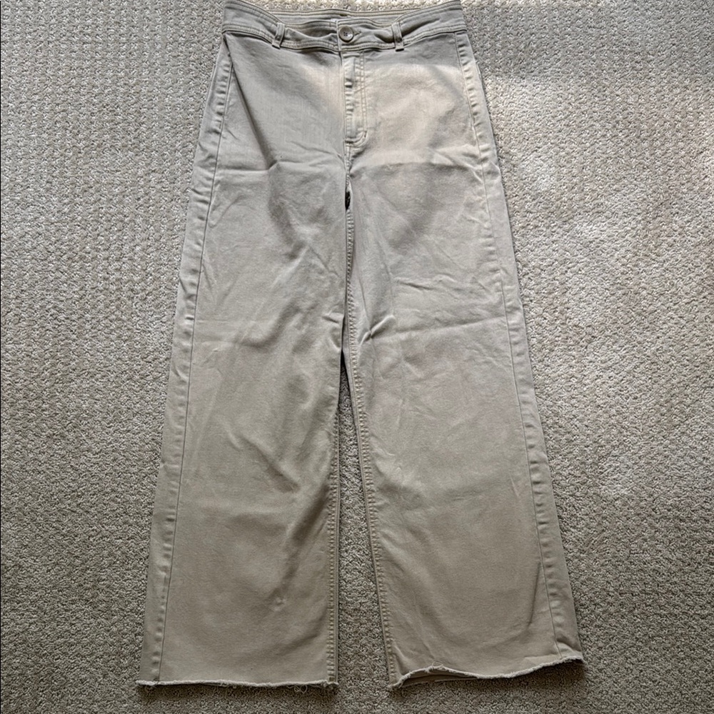 OAT New York | Stretch Cotton High Rise Wide Leg Raw Hem Khaki Pants | Size 8/29
